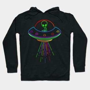 Space Alien UFO Neon Lights Rave Alien Lovers  MM Hoodie